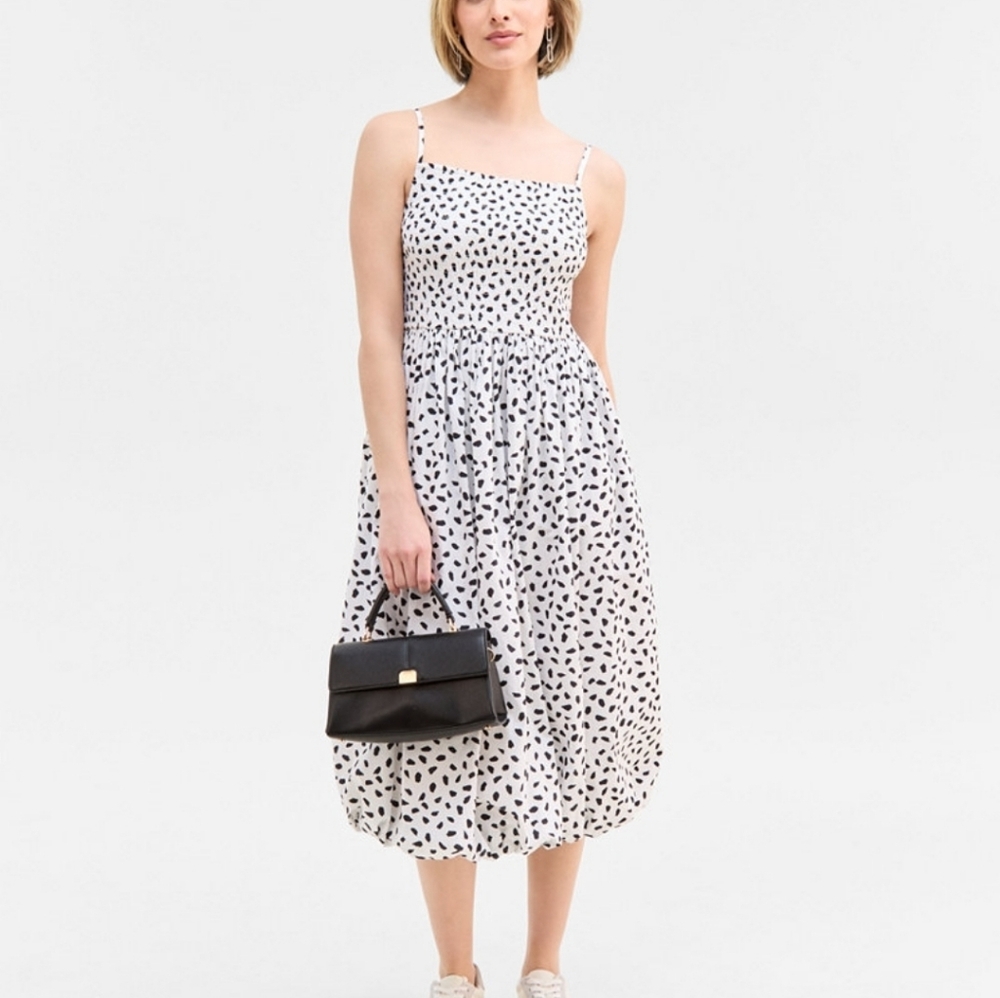 Elegant Black and White Spotted Midi Dress